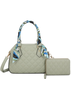 Quilted Scarf Top Handle Satchel 2-in-1 Set LF478S2 TURQUOISE